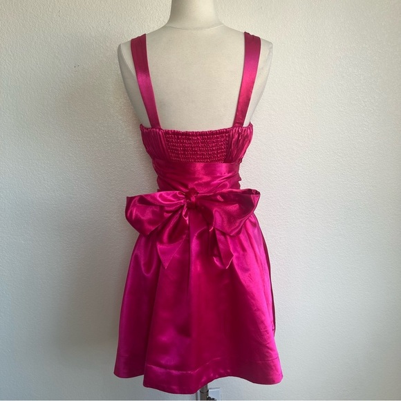 ANTHROPOLOGIE Maeve Pink Satin Mini Bow-Tie Pleated Fit & Flare Dress - Size 8 - Picture 13 of 16